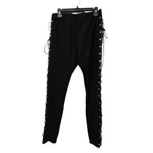Xxxiticat High Waist Lace-Up Sides Bandage Legging Pants Women LG Blk Punk Goth